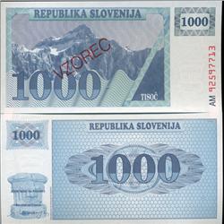 1991 Slovenia 1000 T Specimen Crisp Unc Note (CUR-06336)
