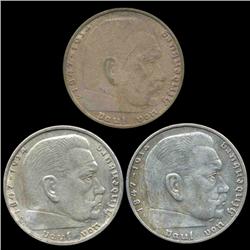 1938A/B/D Nazi Germany 2 Mark Silver Hi Grade 3 Pcs (COI-8076)