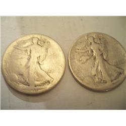 2 Silver Liberty Walking Half Dollars 1941, 1943