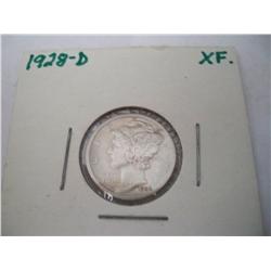 1928-D Mercury Silver Dime - XF/AU