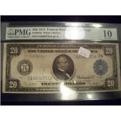 1914 $20 Federal Reserve Bank Chicago Note, PMG VG 10