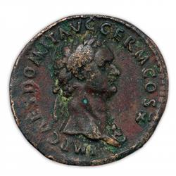 Ancient Coin - Domitian Ae Asse AD 81-96.  AGE 29 HE WAS STABBED TO DEATH BY PEOPLE CLOSEST TO HIM.
