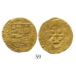 Seville, Spain, cob 2 escudos, Philip II, assayer Gothic D.