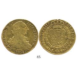 Santiago, Chile, bust 8 escudos, Charles IV (bust of Charles III), 1804FJ.
