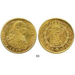 Santiago, Chile, bust 8 escudos, Ferdinand VII (bust of Charles IV), 1817/8FJ.