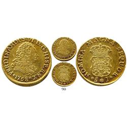 Santiago, Chile, bust 2 escudos, Ferdinand VI, 1758J, extremely rare.