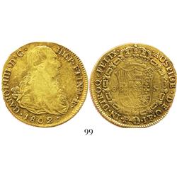 Popayan, Colombia, bust 8 escudos, Charles IV, 1802JF.