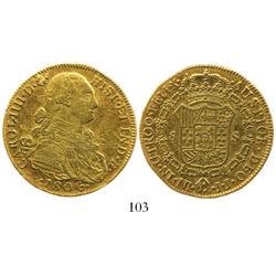 Bogota, Colombia, bust 8 escudos, Charles IV, 1806JJ.