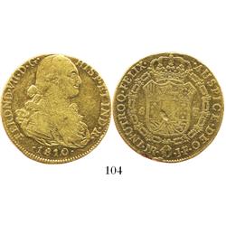 Popayan, Colombia, bust 8 escudos, Ferdinand VII transitional (bust of Charles IV), 1810JF.