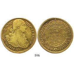 Popayan, Colombia, bust 8 escudos, Ferdinand VII (bust of Charles IV), 1818FM.
