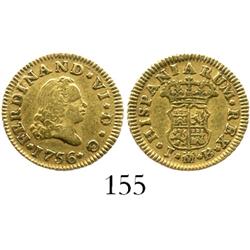 Madrid, Spain, bust 1/2 escudo, Ferdinand VI, 1756JB.