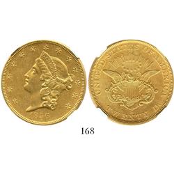 USA (San Francisco mint), coronet $20 double eagle, 1856-S, encapsulated NGC UNC details / sea salva
