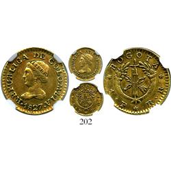 Bogota, Colombia, 1 peso, 1827RR, encapsulated NGC XF-45.