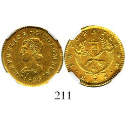 Popayan, Colombia, 1 escudo, 1825FM, encapsulated NGC AU-53.