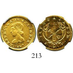 Popayan, Colombia, 1 escudo, 1827FM, encapsulated NGC AU-55.