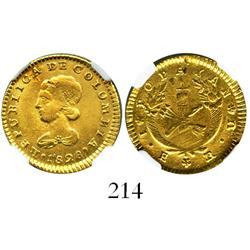 Popayan, Colombia, 1 escudo, 1828RU, encapsulated NGC AU-55.