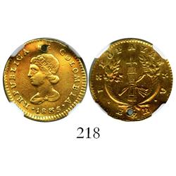 Popayan, Colombia, 1 escudo, 1835RU, encapsulated NGC XF details, holed.