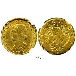 Bogota, Colombia, 8 escudos, 1822JF, encapsulated NGC AU-55.