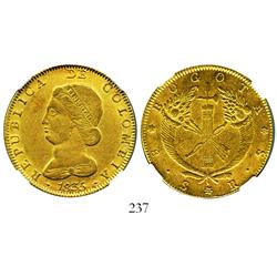 Bogota, Colombia, 8 escudos, 1835RS, encapsulated NGC AU-50.