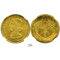 Bogota, Colombia, 8 escudos, 1836RS, encapsulated NGC AU-58.
