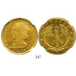Popayan, Colombia, 8 escudos, 1829UR, encapsulated NGC AU details, obverse scratched.