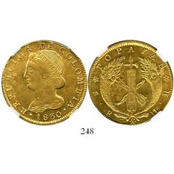 Popayan, Colombia, 8 escudos, 1830UR, encapsulated NGC AU-55.