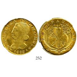 Popayan, Colombia, 8 escudos, 1833UR, encapsulated NGC AU-55.