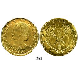 Popayan, Colombia, 8 escudos, 1834UR, encapsulated NGC AU-58.
