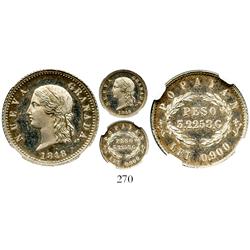 Popayan, Colombia, proof silver pattern for 1848 (2 pesos), encapsulated NGC PF-64 CAMEO, very rare.