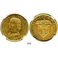 Popayan, Colombia, 16 pesos, 1837RU, encapsulated NGC AU-55.
