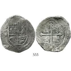 Mexico City, Mexico, cob 8 reales, Philip II or III, assayer F.