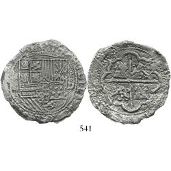 Lima, Peru, cob 8 reales, Philip II, assayer Diego de la Torre, P-oD to right, Grade-2 or 3 quality