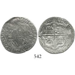 Lima, Peru, cob 2 reales, Philip II, assayer Diego de la Torre, P-ii to left, oD-* to right, Grade-2
