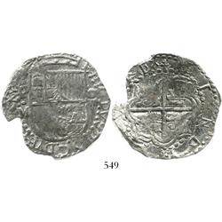Potosi, Bolivia, cob 8 reales, Philip III, assayer M, Grade-1 quality but Grade 2 on certificate.