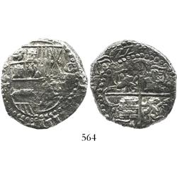Potosi, Bolivia, cob 8 reales, (16)22T, rare, lions and castles transposed in two places, Grade 1.