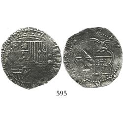 Potosi, Bolivia, cob 4 reales, Philip II, assayer A, scarce, Grade 1.