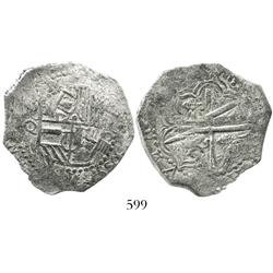Potosi, Bolivia, cob 4 reales, Philip III, assayer Q, Grade-1 quality but Grade 2 on certificate.