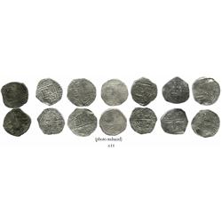 Lot of 7 Potosi, Bolivia, cob 4 reales, Philip II and III, various assayers (where visible), all Gra