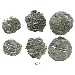 Lot of 3 Potosi, Bolivia, cob 2 reales, Philip II and III, various assayers (where visible), all Gra