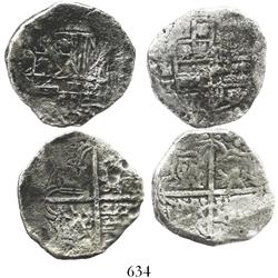 Lot of 2 Potosi, Bolivia, cob 4 reales, Philip III, various assayers (where visible), Grades 1 and 2