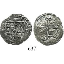 Mexico City, Mexico, cob 1 real, Philip II or III, assayer not visible, rare denomination for this w