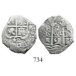 Potosi, Bolivia, cob 2 reales, 1668E.