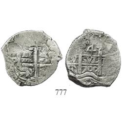 Potosi, Bolivia, cob 4 reales, 1700F, rare.