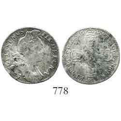 York, England, sixpence, William III, 1697-Y, scarce.