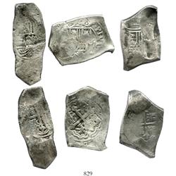 Lot of 3 Mexico City, Mexico, cob 8 reales, Charles II and Philip V, assayers not visible.