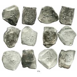 Lot of 6 Mexico City, Mexico, cob 8 reales, Charles II and Philip V, assayers not visible.