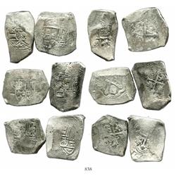 Lot of 6 Mexico City, Mexico, cob 8 reales, Philip V, assayers not visible.