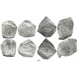 Lot of 4 Mexico City, Mexico, cob 8 reales, Philip V, assayers not visible.