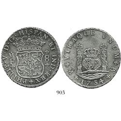 Mexico City, Mexico, pillar 8 reales, Philip V, 1734MF.