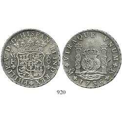 Mexico City, Mexico, pillar 8 reales, Philip V, 1736MF.